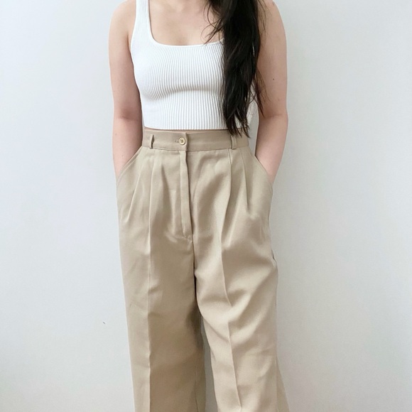 Vintage Pants - Vintage high waisted khaki trousers 26w